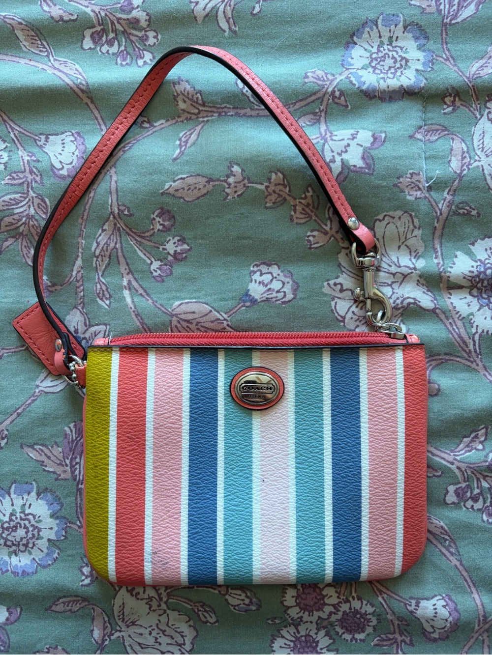 Coach Multicolor Striped Wristlet — Pink, Blue, Yellow